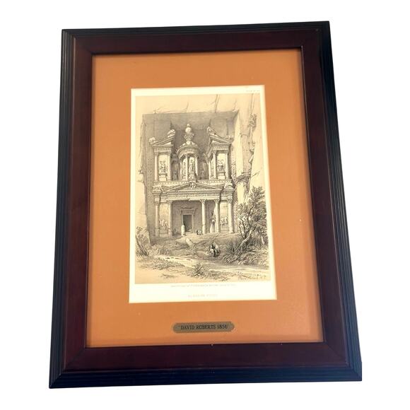 David Roberts 1856 lithograph El-Khazneh, Petra - Plate 92 Framed matted Print - Picture 1 of 6